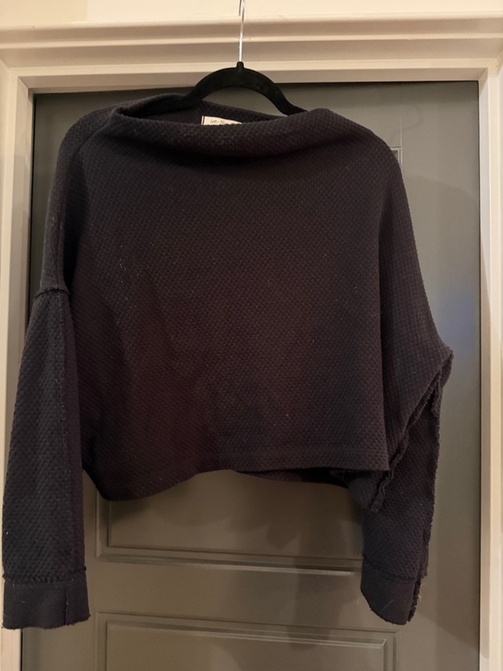 We the Free Women's Black Cropped Waffle-Knit Sweater